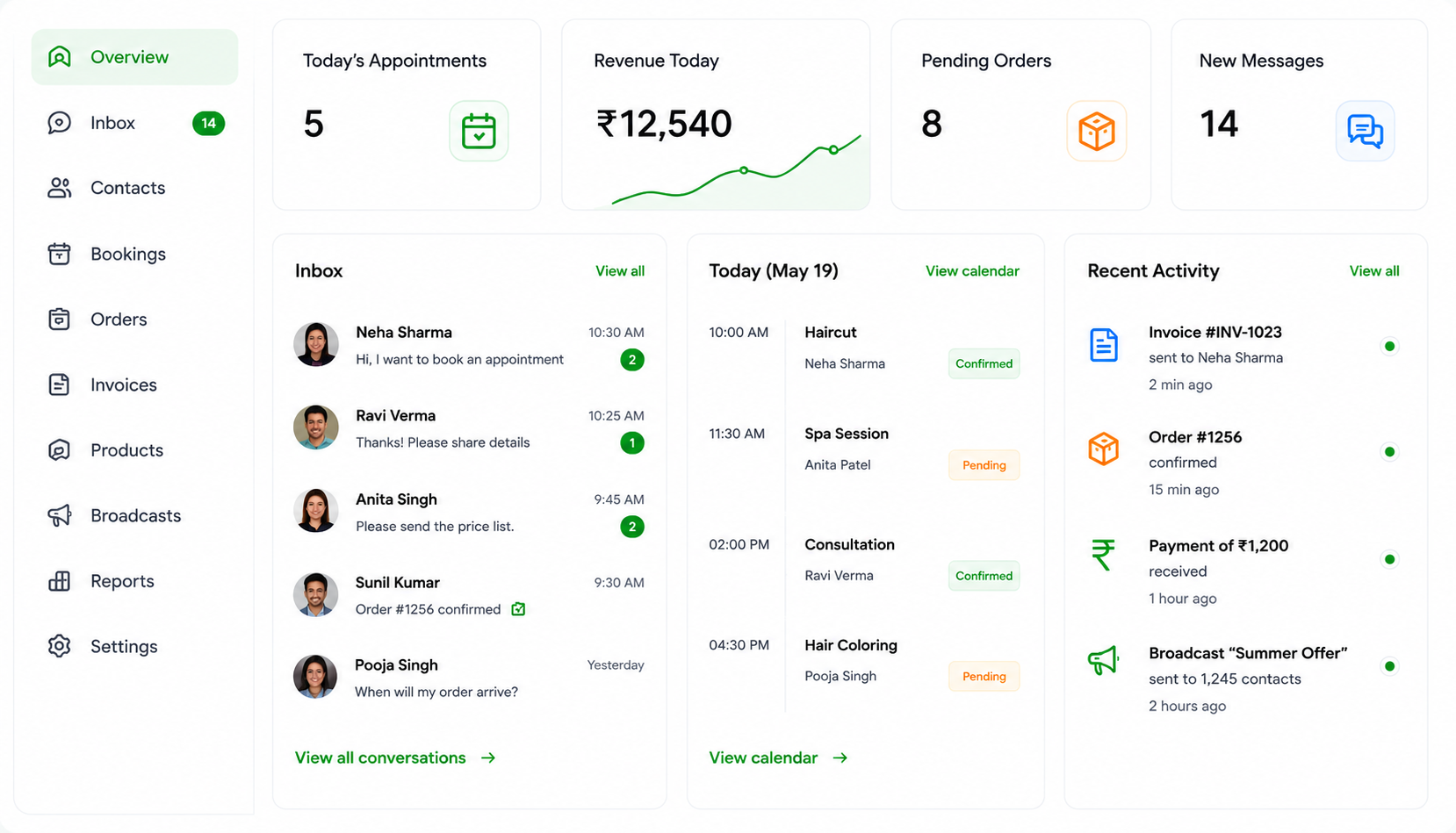 SaralChat Application Dashboard Preview